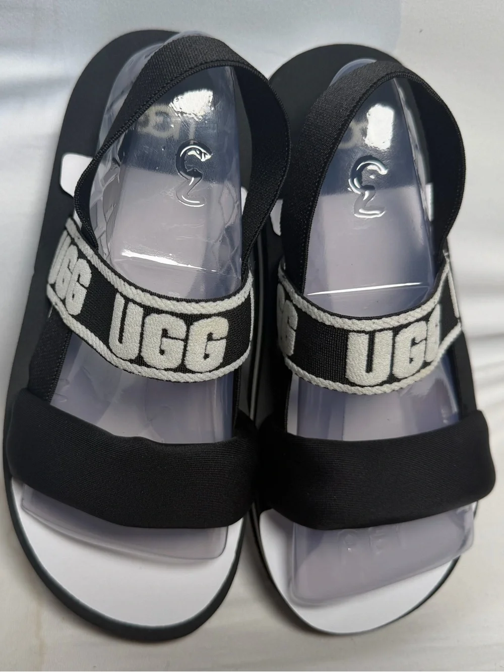 UGG Kids Black and White Logo Strap Sandals